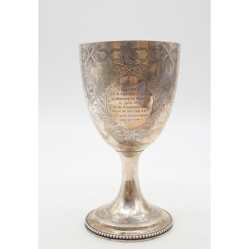 351 - A Victorian silver goblet, by Goldsmiths Alliance Ltd, London 1867, with engraved floral decoration ... 