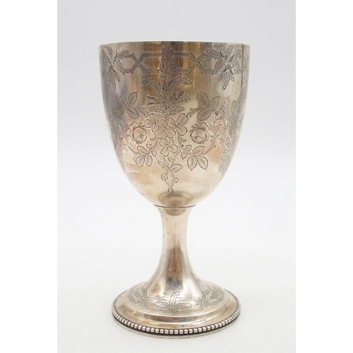 351 - A Victorian silver goblet, by Goldsmiths Alliance Ltd, London 1867, with engraved floral decoration ... 