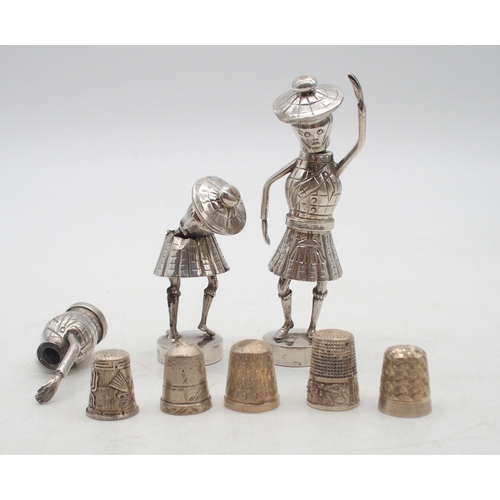 354 - A pair of Novelty silver figures of Scots, with removable heads, maker's mark HLB, bases weighted, B... 