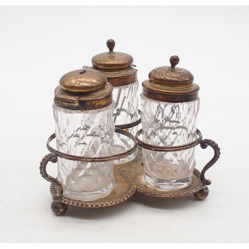 358 - A Victorian silver and cut glass cruet set, by Edward & John Barnard, London 1860, the cruets di... 