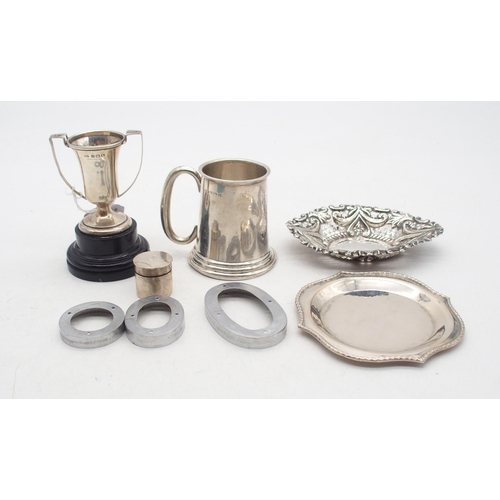 361 - A collection of silver, including a silver Christening mug, Birmingham marks, a silver bon bon dish,... 