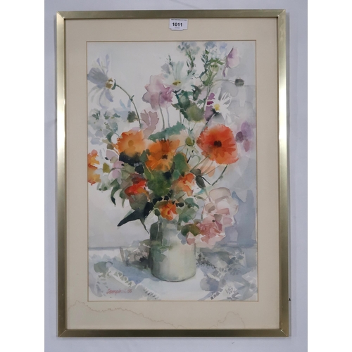 1011 - CATRIONA CAMPBELL (SCOTTISH b.1940)ORANGE, PINK AND WHITE FLOWERSWatercolour, signed lower left, dat... 