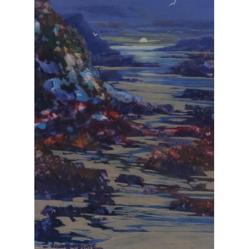 1013 - JOHN BATHGATE (SCOTTISH b.1949)MOONLIT SHOREWatercolour, signed lower left, 10.5 x 14.5cmTitle inscr... 