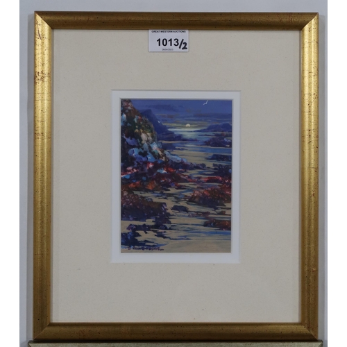 1013 - JOHN BATHGATE (SCOTTISH b.1949)MOONLIT SHOREWatercolour, signed lower left, 10.5 x 14.5cmTitle inscr... 