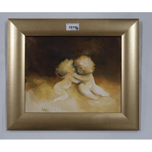 1019 - HAZEL NAGL R.S.W. R.G.I. (SCOTTISH b.1953)PUTTI KISSINGWatercolour, signed lower left, 22.5 x 28cmTo... 