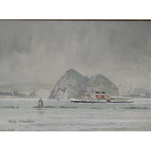 939 - IAN G ORCHARDSON WAVERLY OFF DUMBARTON ROCKOil on board, signed, 30 x 38cm and two others (3)... 