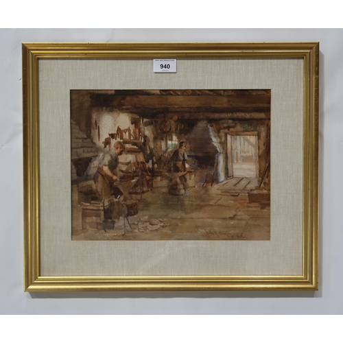 940 - JOHN R HOUSTON R.S.W THE FORGEWatercolour, signed, 26 x 33cm... 