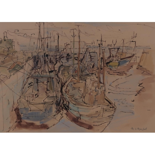 985 - CONTEMPORARY SCHOOLHARBOURWatercolour, signed lower right 'H.M. Macleod', 26 x 35cmTogether with ano... 