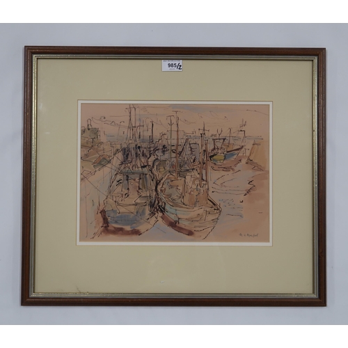 985 - CONTEMPORARY SCHOOLHARBOURWatercolour, signed lower right 'H.M. Macleod', 26 x 35cmTogether with ano... 