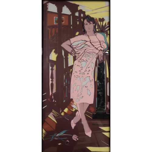 990 - EDITH SIMON (SCOTTISH 1917-2003)LADY IN PINKPapercutting, signed lower right, 118 x 52cm... 