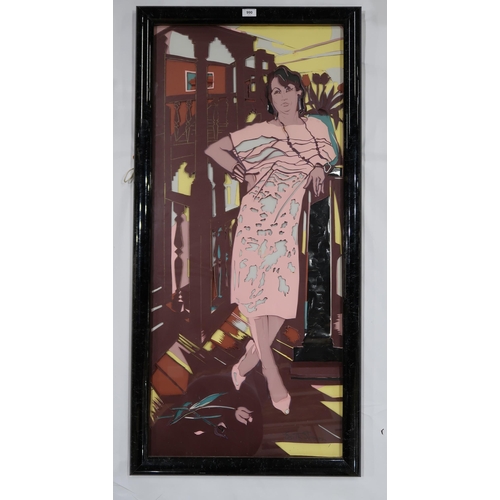 990 - EDITH SIMON (SCOTTISH 1917-2003)LADY IN PINKPapercutting, signed lower right, 118 x 52cm... 