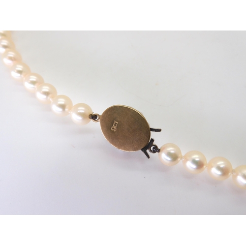 772 - A string of pearls with a 9ct gold opal doublet and pearl set clasp, length 43.5cm, pearls all appro... 