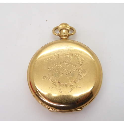 828 - An 18ct gold full hunter pocket watch, diameter 5cm, the inner dust cover inscribed with the date 19... 