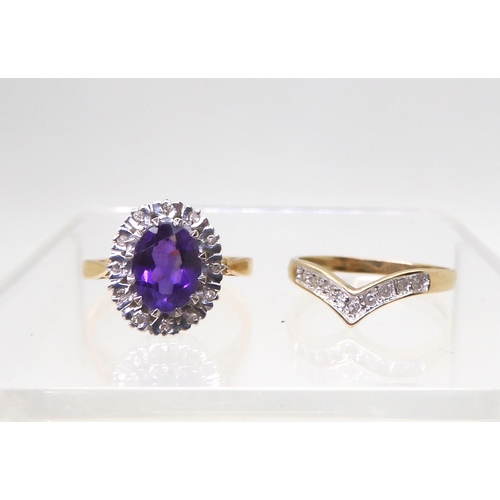 835 - An 18ct amethyst and diamond accent ring size O, weight 4.7gms, together with a 9ct gold diamond set... 