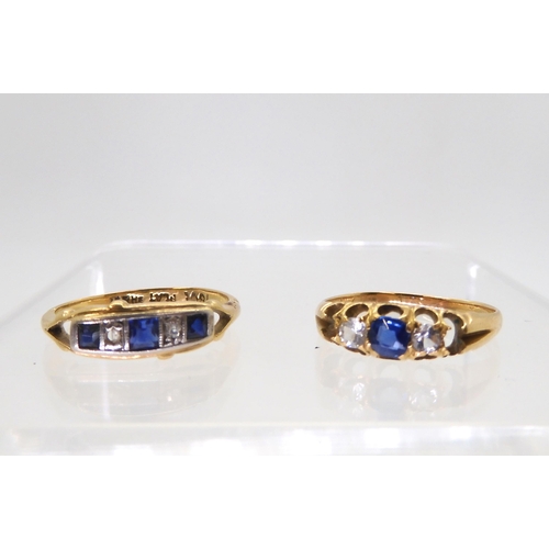 838 - An 18ct gold sapphire and diamond accent vintage ring, size N1/2, together with a bright yellow meta... 