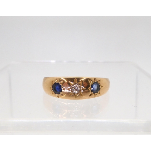 839 - An 18ct gold star set sapphire and diamond ring, hallmarked Chester 1907, size S, weight 4gms