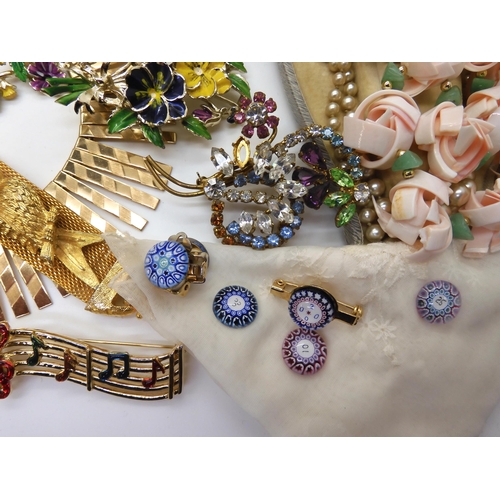 873 - A large collection of vintage costume jewellery to include items by Ciro, four Caithness glass brooc... 