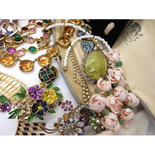 873 - A large collection of vintage costume jewellery to include items by Ciro, four Caithness glass brooc... 