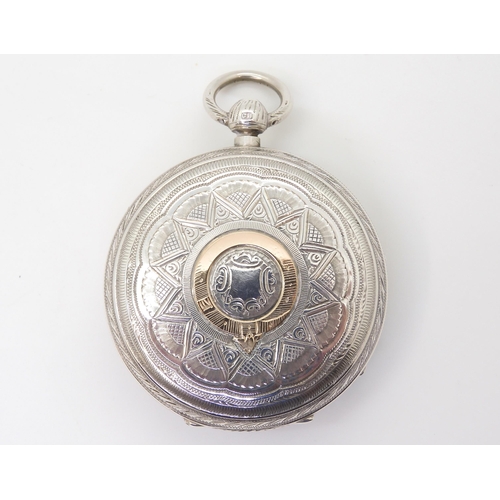 885 - A silver case John Forrest of London, open face pocket watch with decorative dial, hallmarked Cheste... 