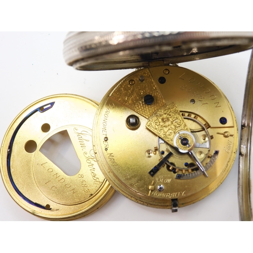 885 - A silver case John Forrest of London, open face pocket watch with decorative dial, hallmarked Cheste... 