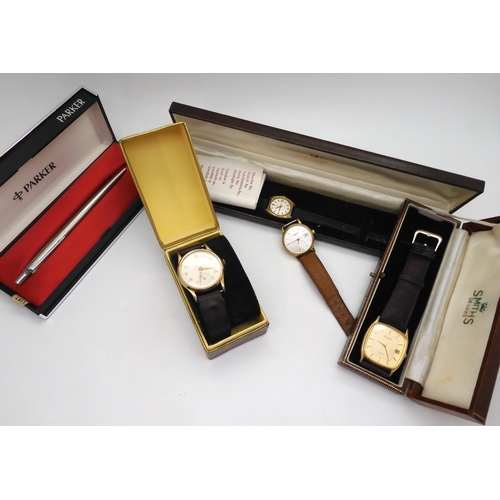 893 - A 9ct gold gents Record watch inscribed verso with the date 1959, a ladies Tissot watch, a ladies Ma... 