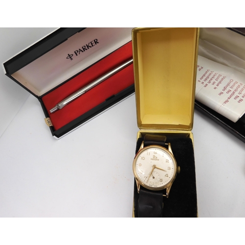 893 - A 9ct gold gents Record watch inscribed verso with the date 1959, a ladies Tissot watch, a ladies Ma... 