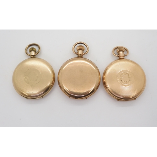 899 - Three gold plated full hunter pocket watches, to include a Waltham, with engraved dedication to the ... 