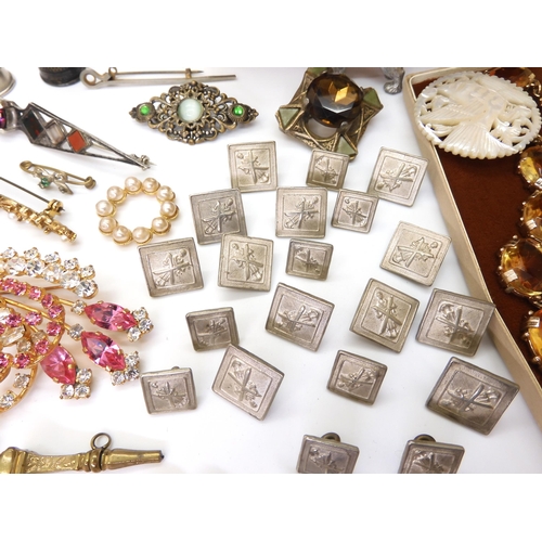 902 - Vintage perfume bottles, a gold plated manicure set, and a quantity of costume jewellery to include ... 