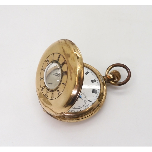 908 - A gold plated Cyma half hunter pocket watch