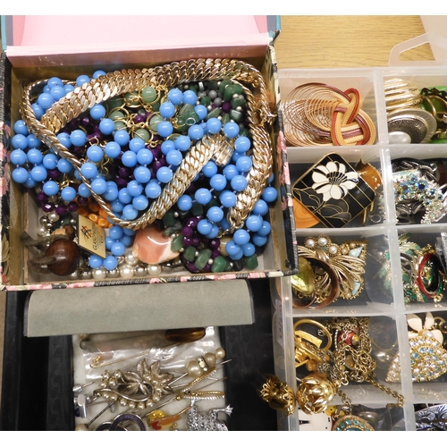 912 - A large collection of vintage costume jewellery to include a frog and budgie brooch, beads and other... 