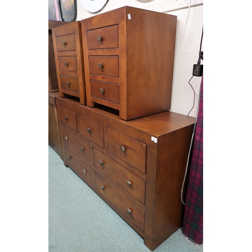 104 - A lot of three contemporary bedroom chest comprising three over four bank of drawers, 80cm high x 14... 