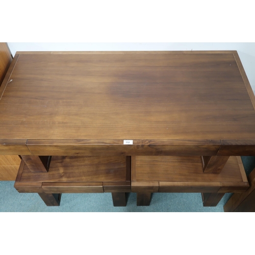 112 - A contemporary single drawer coffee table, 41cm high x 125cm wide x 64cm deep and a pair of accompan... 