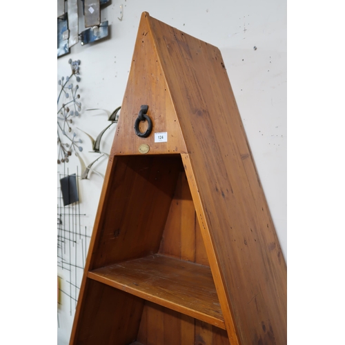 124 - A 20th century outback furniture graduating open bookcase in the form of a row boat, 205cm high x 90... 