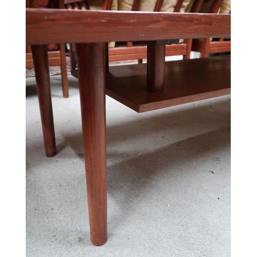 136 - A large mid 20th century stained teak coffee table with turned supports joined by lower shelf, 42cm ... 