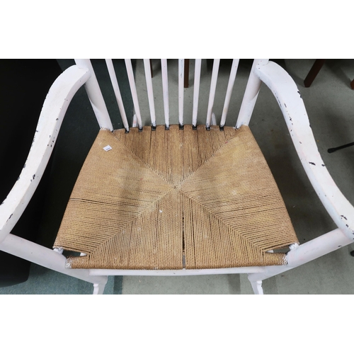 141 - A mid 20th century Scandinavian Hans J Wagner for Fredericia J16 rail back rocking chair, with white... 