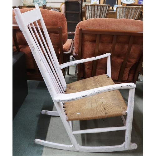 141 - A mid 20th century Scandinavian Hans J Wagner for Fredericia J16 rail back rocking chair, with white... 