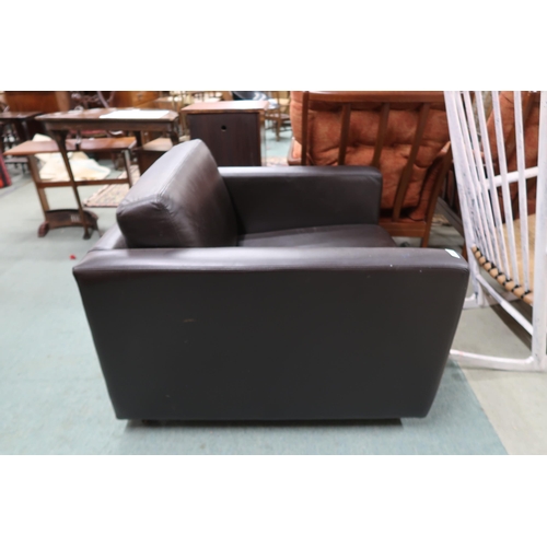 142 - A contemporary dark brown leather upholstered club armchair, 72cm high x 90cm high x 95cm deep