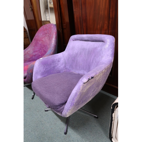 161 - A lot of two assorted mid 20th century swivel armchairs (both overpainted purple) (2)