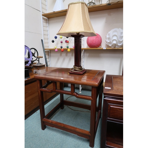 163 - A Scottish Carrick standard lamp, pair of accompanying table lamps, nest of three tables and an Orie... 