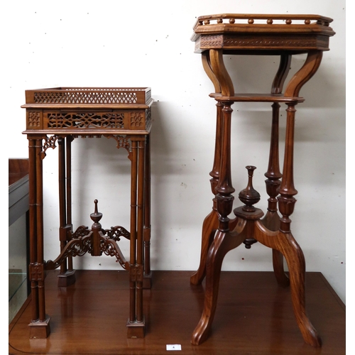 19 - A 20th century reproduction jardinière plant stand with gallery top and another reproduction gallery... 