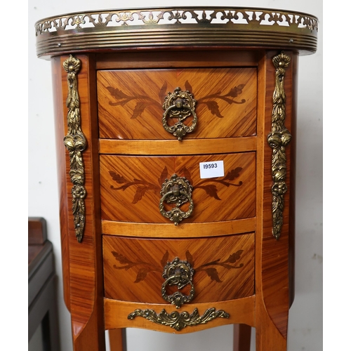 20 - A lot of two assorted 20th century reproduction Louis XVI style three drawer occasional tables with ... 