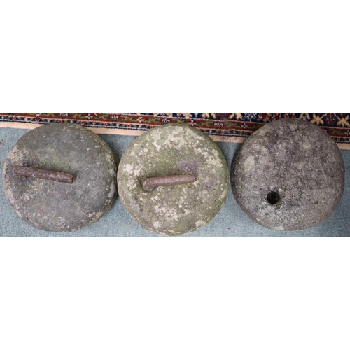 51 - A lot of three assorted 19th century Scottish curling stones, two with inset iron handles (3)