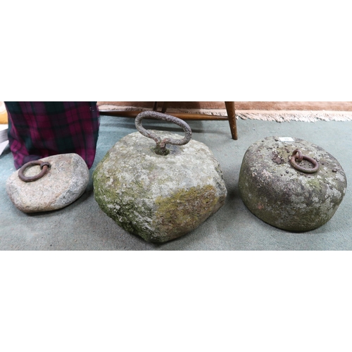 53 - A lot of three assorted 19th century animal tether stones with inset iron rings (3)