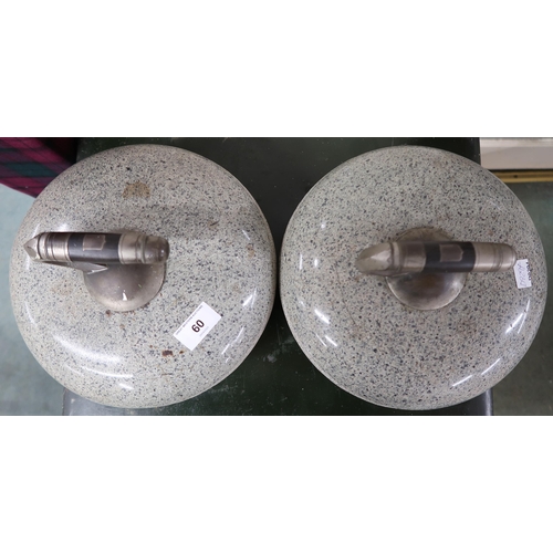 60 - A pair of Scottish polished curling stones with plated handles with ebonised wood grips (2)