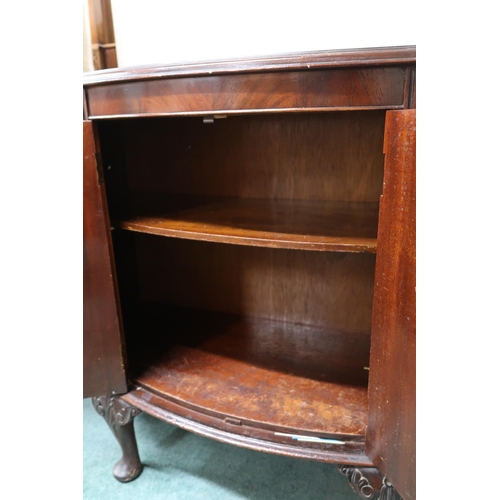 65 - A 20th century mahogany bow front two door cabinet, 80cm high x 95cm wide x 42cm deep