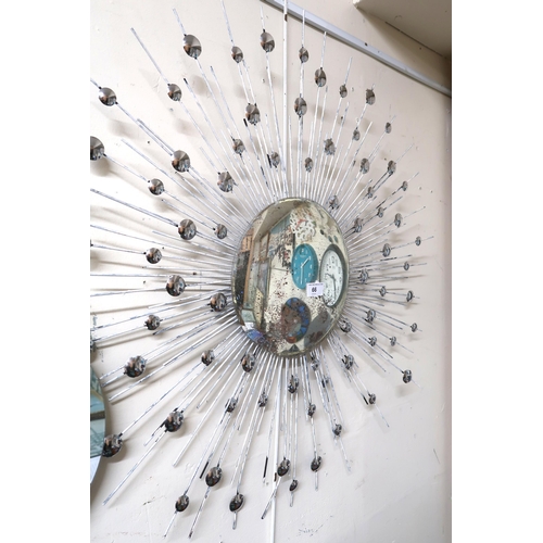 66 - A mid 20th century sun burst style wall mirror, 79cm diameter, retro style wall mirror, 57cm diamete... 