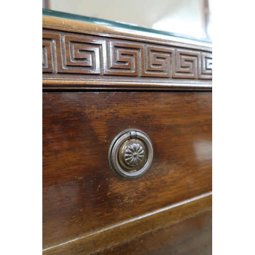 77 - A 20th century mahogany three drawer mirror backed dressing chest, 143cm high x 100cm wide x 51cm de... 