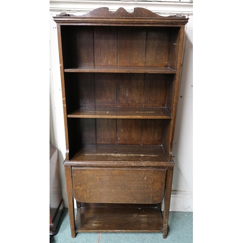 8 - An early 20th century oak open bookcase with three open shelves over fold down surface, 132cm high x... 