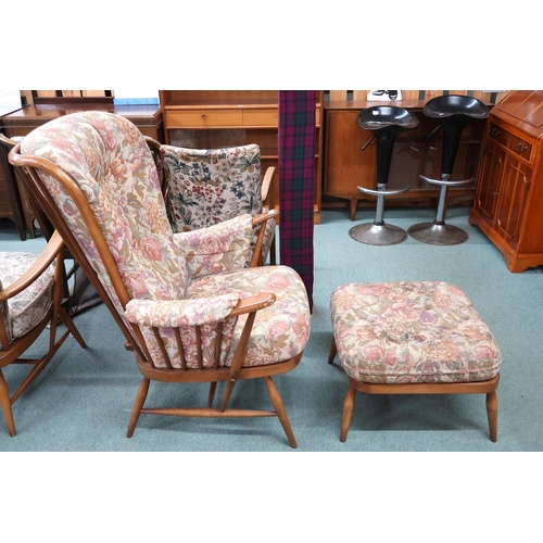 97 - A mid 20th century Ercol elm and beech framed open armchair, 105cm high x 73cm wide x 77cm deep and ... 