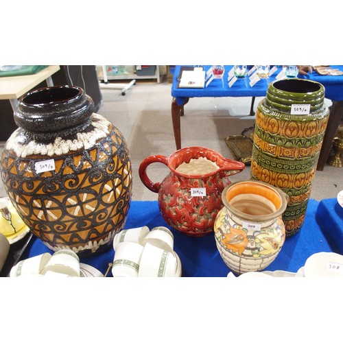 309A - Trentham Art Ware jug and two West German vases